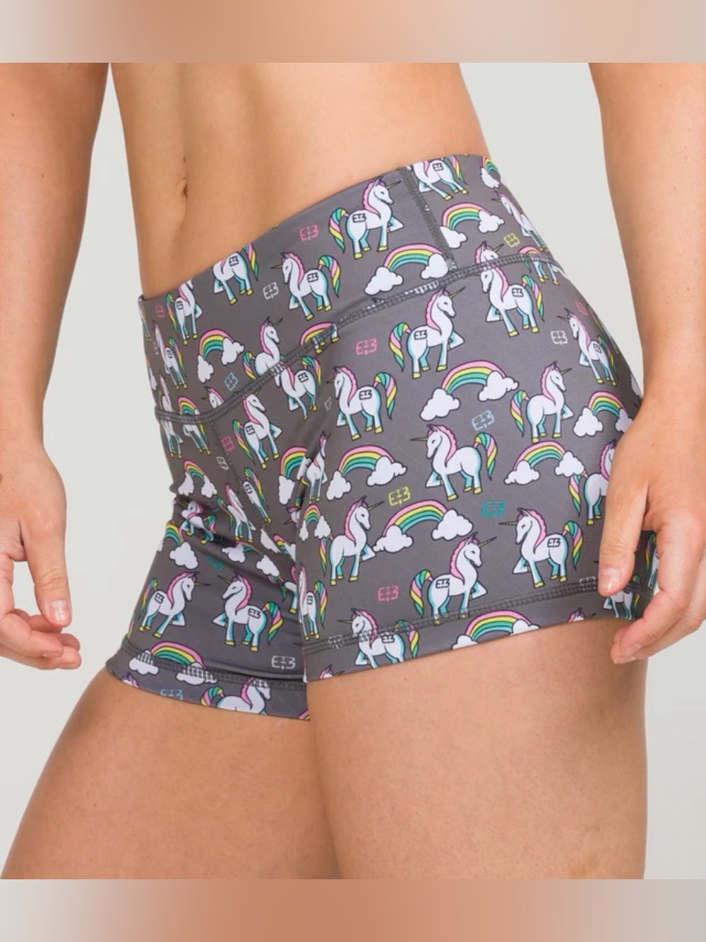 IAB MFG IAMbecoming Unicorn & Rainbow Athletic Gray Shorts Size Medium